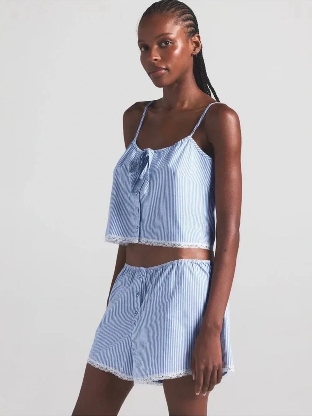SKIMS Blue & White Striped Cotton Sleep Cami